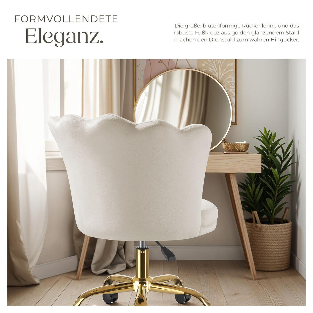 DREHSTUHL Stella,65 x 64 x 78 - 88 cm, Belastbarkeit 120 kg,creme/gold - Goldfarben/Creme, Kunststoff (64/88/65cm) - tectake