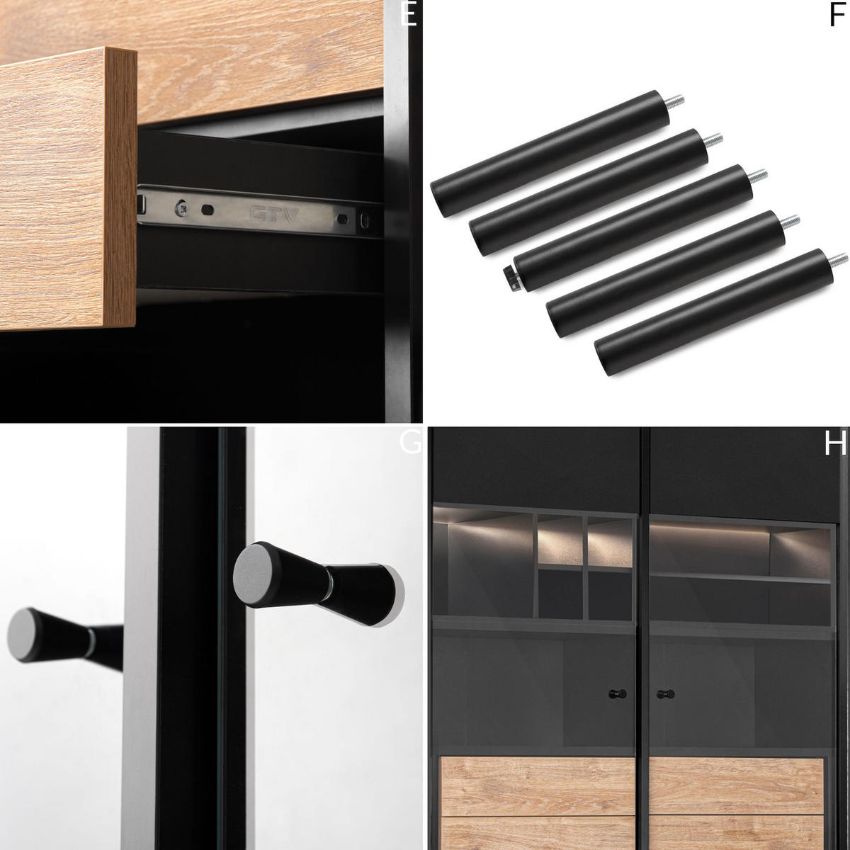 VITRINENSCHRÄNK LOFTY TV/Weineinlage, schwarz / Eiche natur - Eichefarben/Schwarz, Holzwerkstoff (102/174/41cm) - KONSIMO®