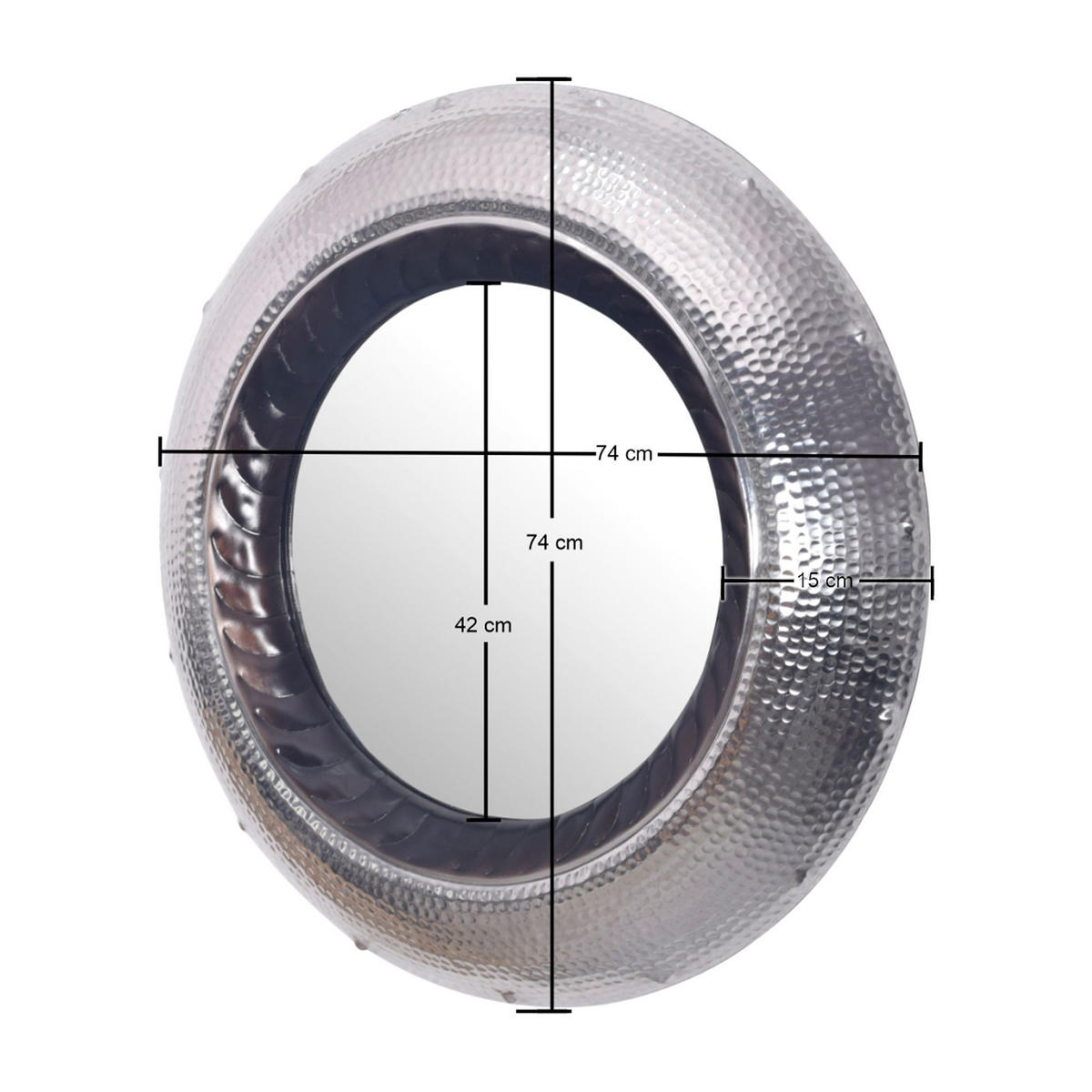 WANDSPIEGEL Rund Metall Silber 74 cm Hammerschlag-Optik - Silberfarben, Glas (74/74/9cm) - KADIMA DESIGN