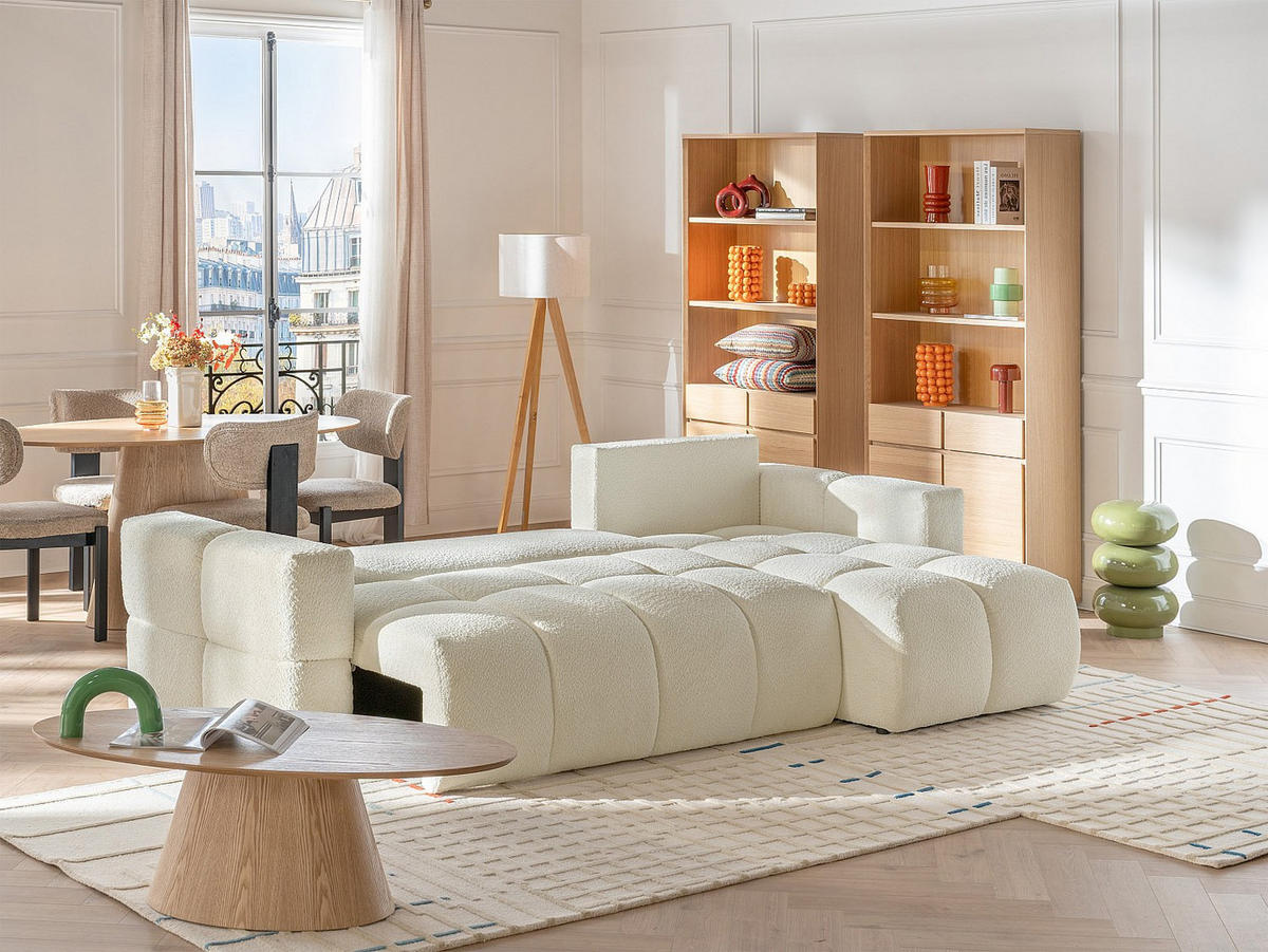 ECKSOFA mit Schlaffunktion - Ecke wechselbar - Bouclé-Stoff - Beige - ISSORO II - Beige, Textil (301/178cm) - Vente-Unique