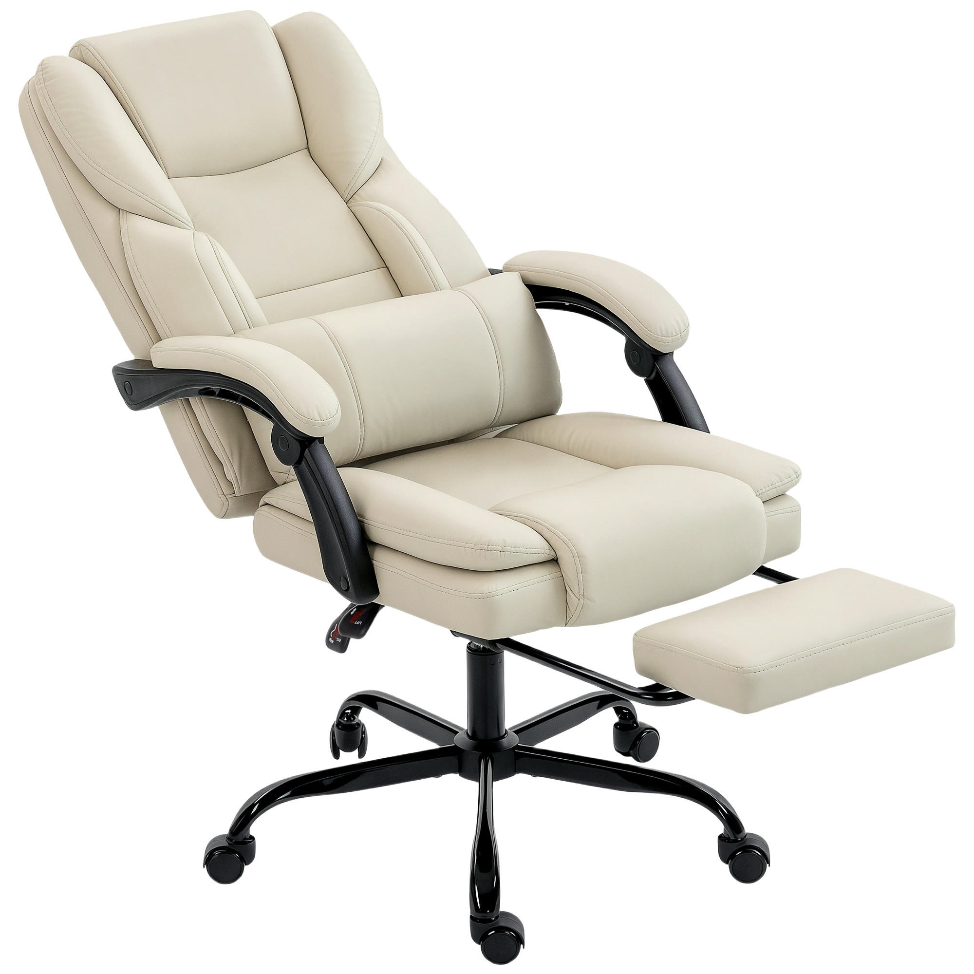 BÜROSTUHL, Ergonomisch mit Verstellbar Rückenlehne, Beige - Beige/Schwarz, Kunststoff/Textil (65/119/67cm) - HOMCOM