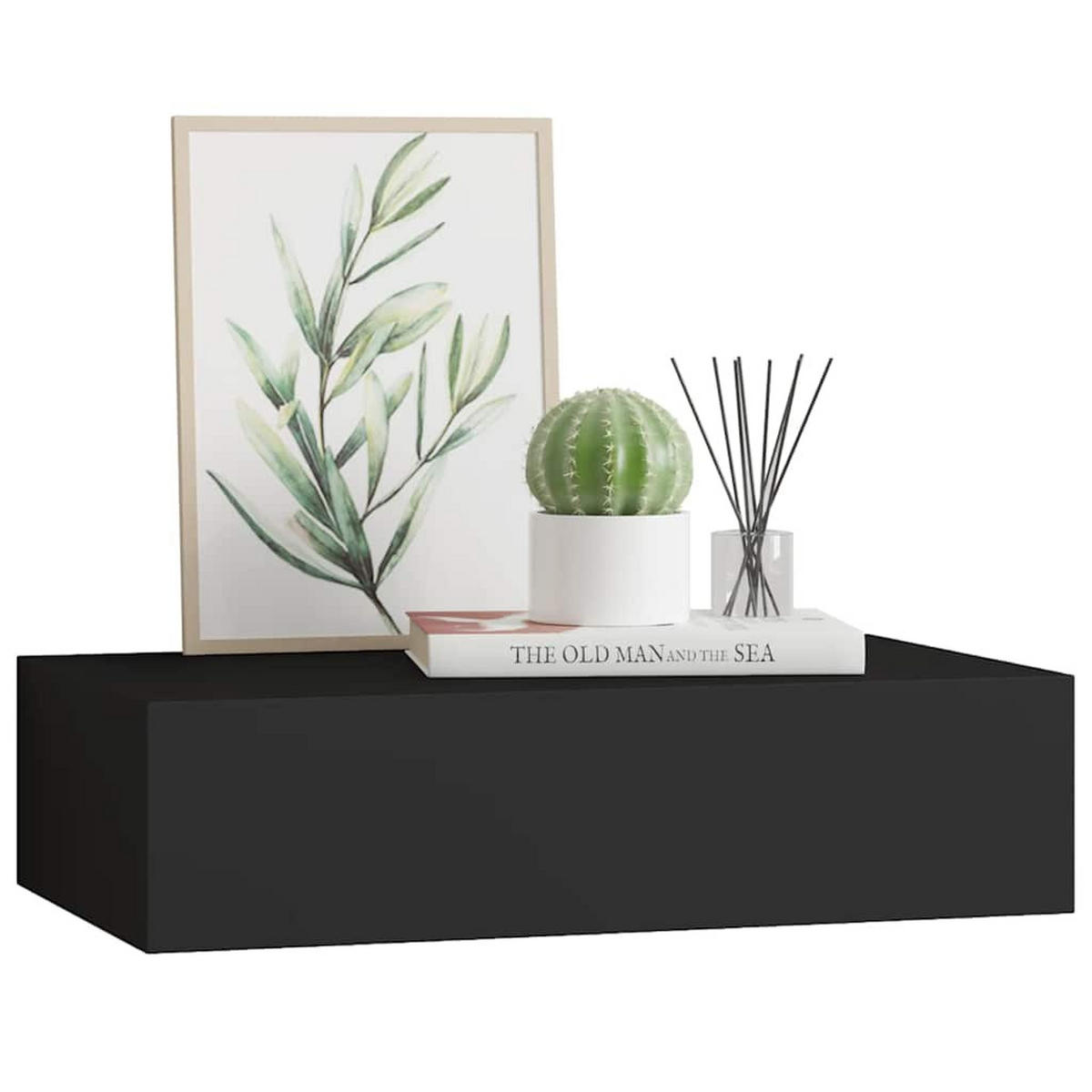 WANDREGAL mit Schublade Schwarz 40x23,5x10 cm MDF - Schwarz, Holzwerkstoff (40/10/23.5cm) - furnicato