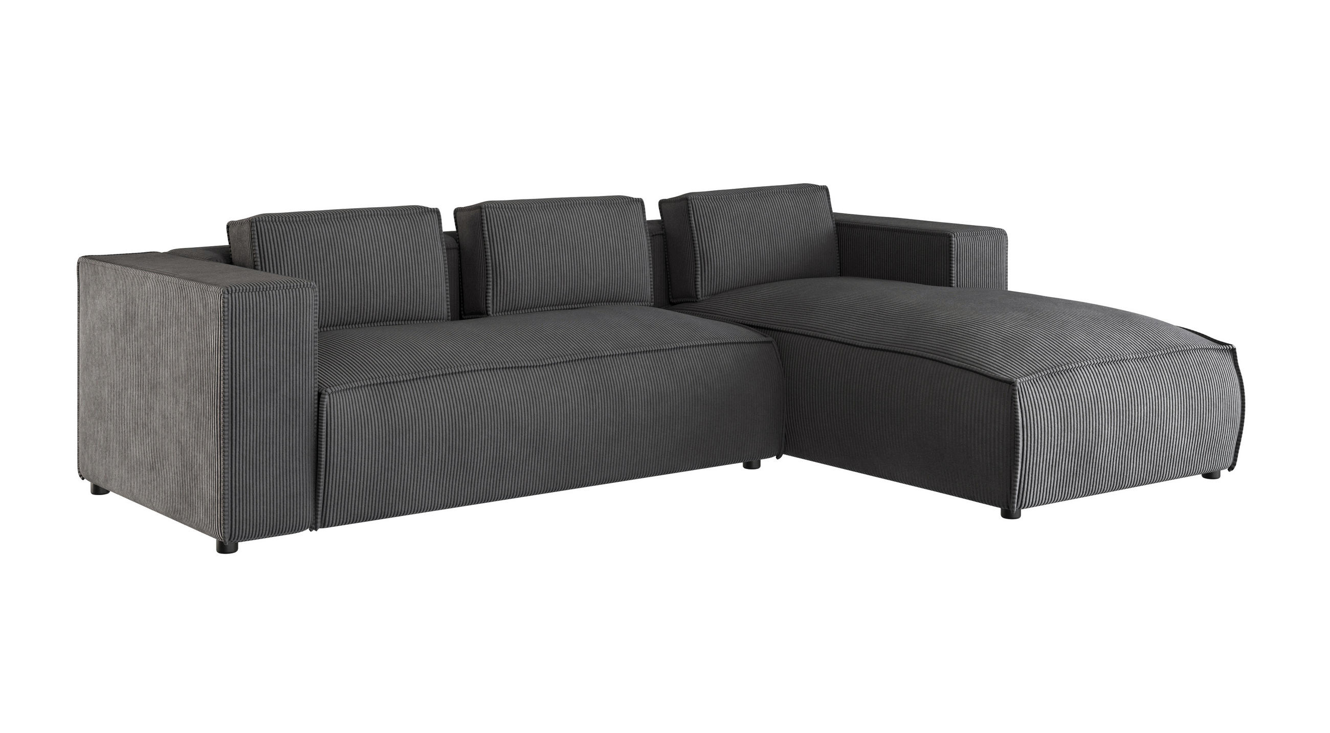 ECKSOFA Nova Grau Cord, Ottomane rechts - Schwarz/Grau, Holz/Kunststoff (262/176cm) - S-Style Möbel