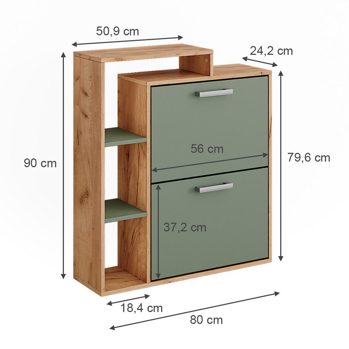 SCHUHKIPPER Orlando Goldkraft Eiche/Grün 80 x 90 cm - Eiche Wotan/Grün, Holzwerkstoff (80/90/24.2cm) - Vicco