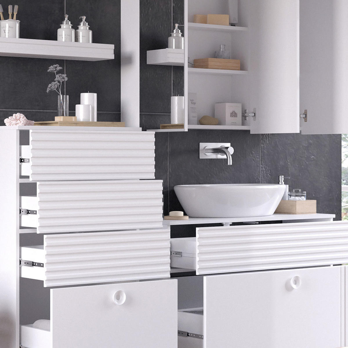 BADMÖBEL-SET Sola Weiß 3 Teile, mit Midischrank - Weiß, Holzwerkstoff (100/72/37cm) - Vicco