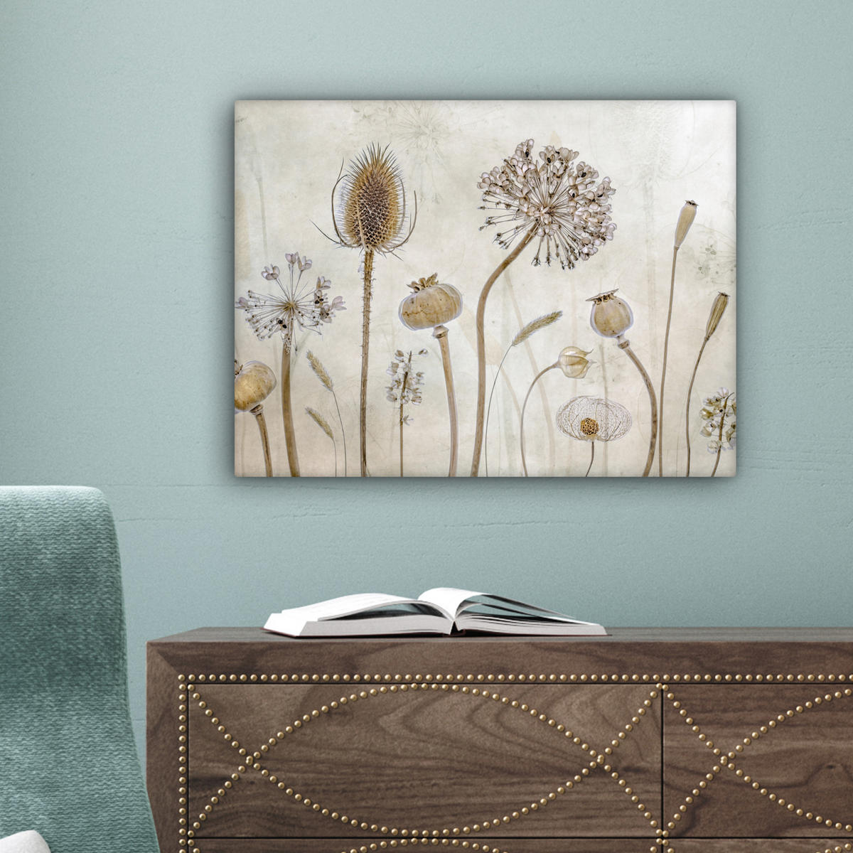 LEINWANDBILD Blumen - Aquarell - Stilleben - Braun - Vintage Wandbild 40x30 cm - Beige, Textil (40/30cm) - MuchoWow