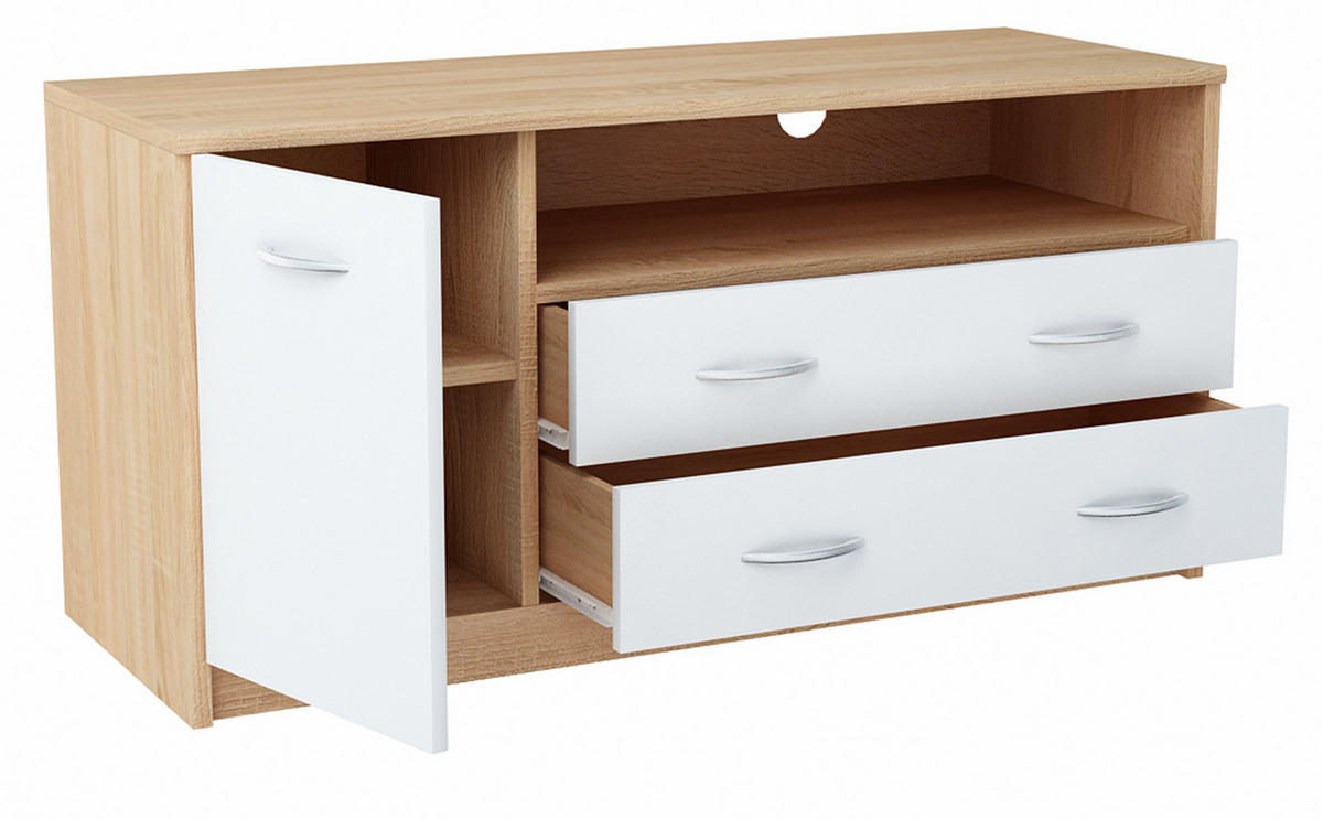 FERNSEHKOMMODE 1D2S Sonoma Eiche-Weiß 110/41/55 cm - Weiß/Sonoma Eiche, Holzwerkstoff (110/55/41cm) - Matkam Möbel