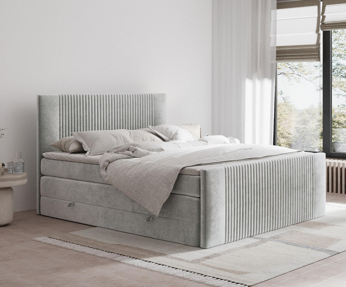 BOXSPRINGBETT Bergamo Hellgrau 200/200 cm - Hellgrau/Schwarz, Holz/Holzwerkstoff (200/200cm) - Maison de Reve