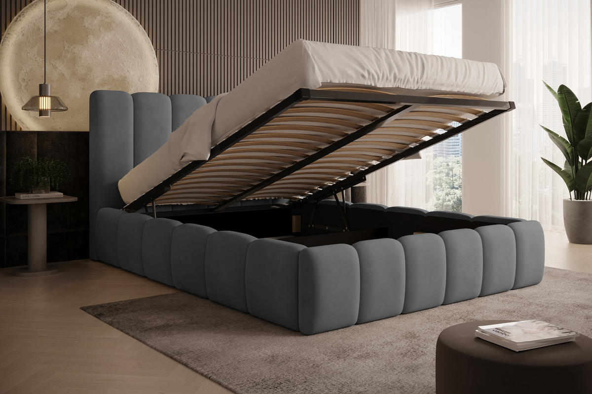 POLSTERBETT Vilo 200x200 mit Bettkasten und Stabilem Metallgestell - Grau, Textil (200/200cm) - Storez24
