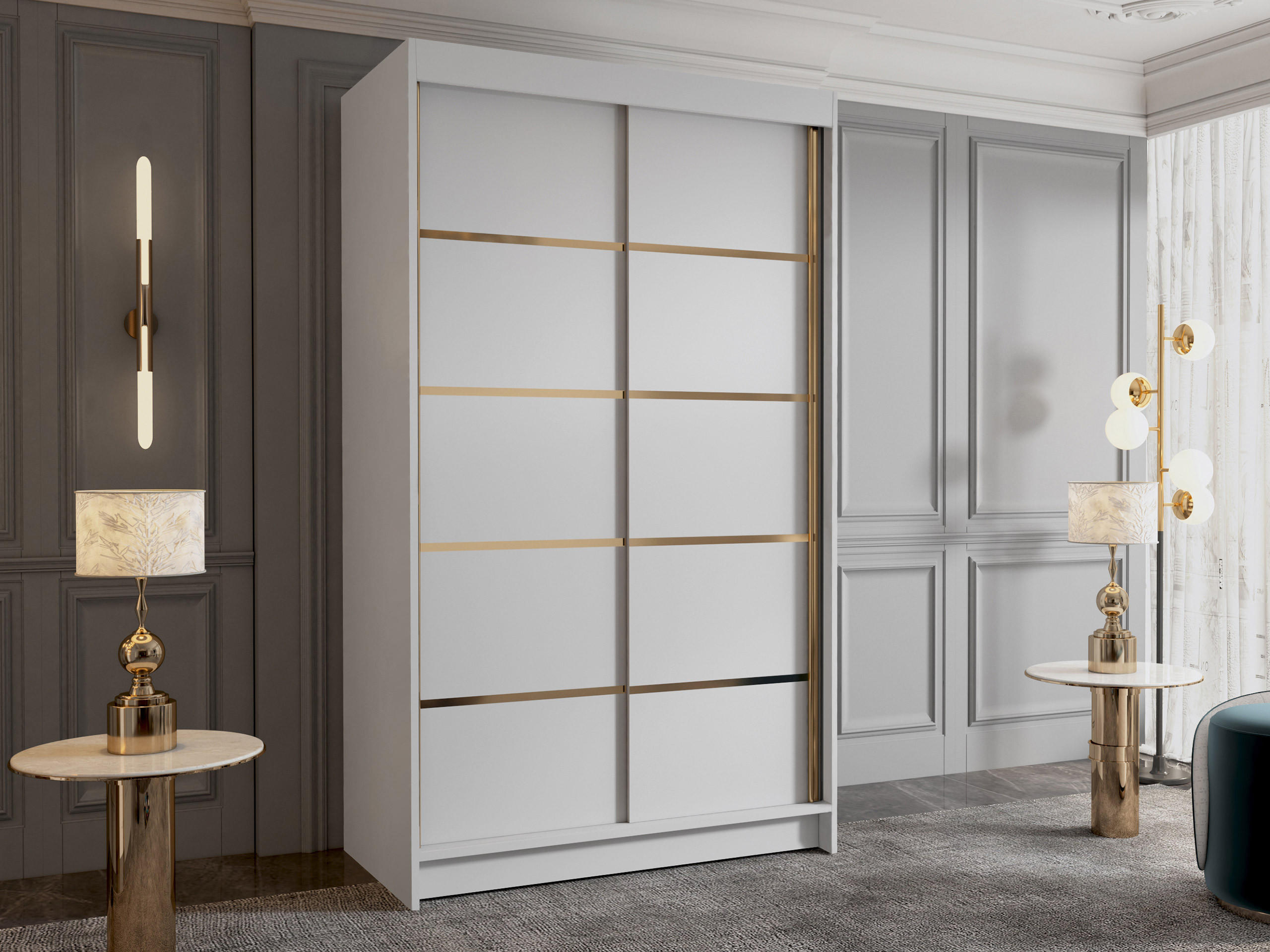 SCHIEBETÜRENSCHRANK Vigo IV - Goldfarben/Weiß, Holzwerkstoff/Metall (100/200/58cm) - MIRJAN24