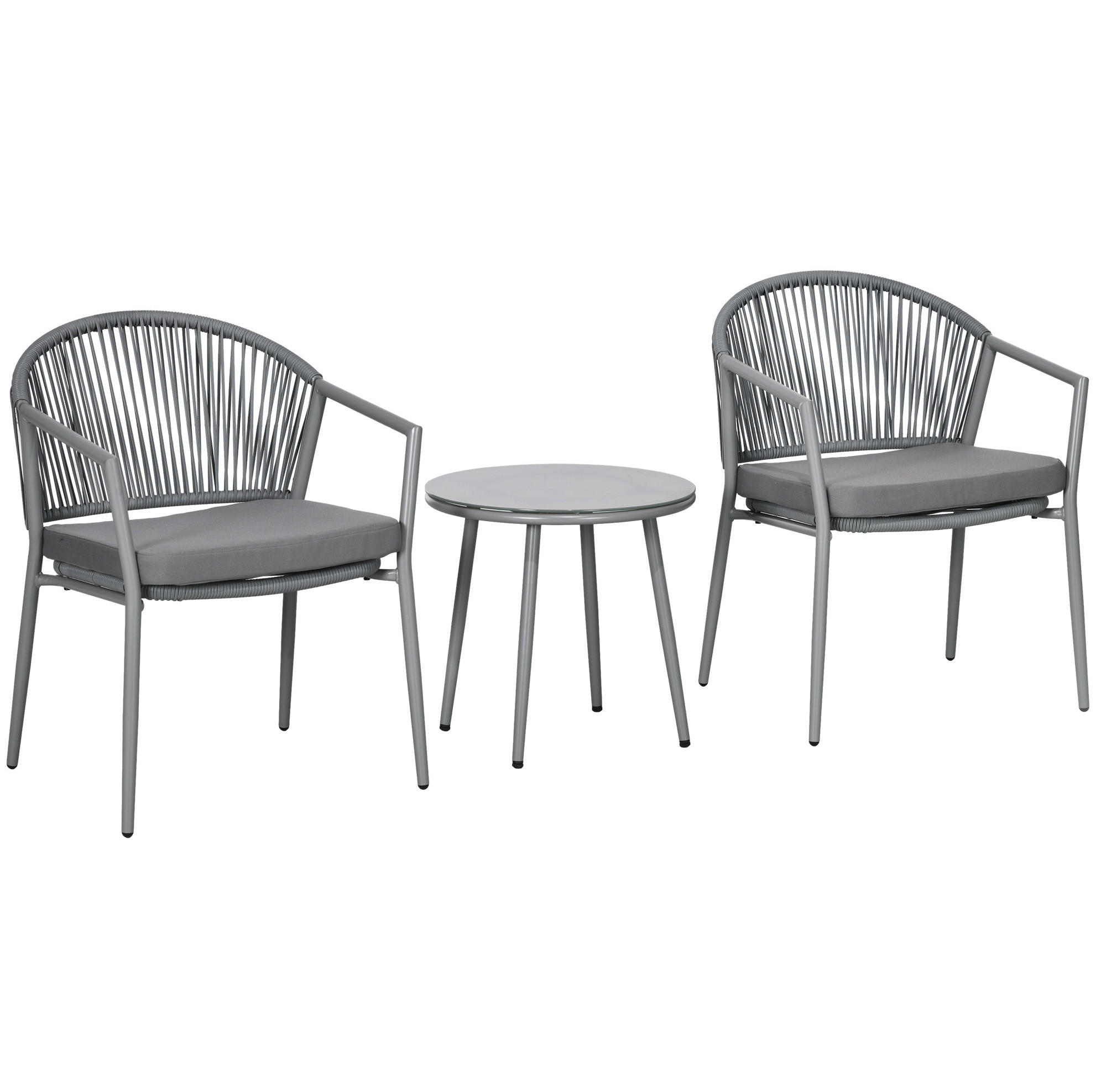 GARTENMÖBEL-SET 58/62/78 cm mit 2 Sesseln und Beistelltisch in Rattanoptik mit Hartglasplatte, Hellgrau - Hellgrau, Naturmaterialen - Redom