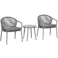 GARTENMÖBEL-SET 58/62/78 cm mit 2 Sesseln und Beistelltisch in Rattanoptik mit Hartglasplatte, Hellgrau - Hellgrau, Naturmaterialen - Redom