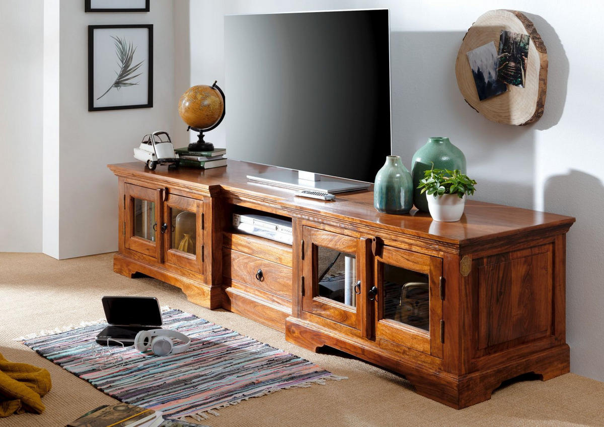TV-BOARD Akazie 210x50x50 honig lackiert OXFORD #0339 - Braun, Holz (210/50/50cm) - Massivmoebel24