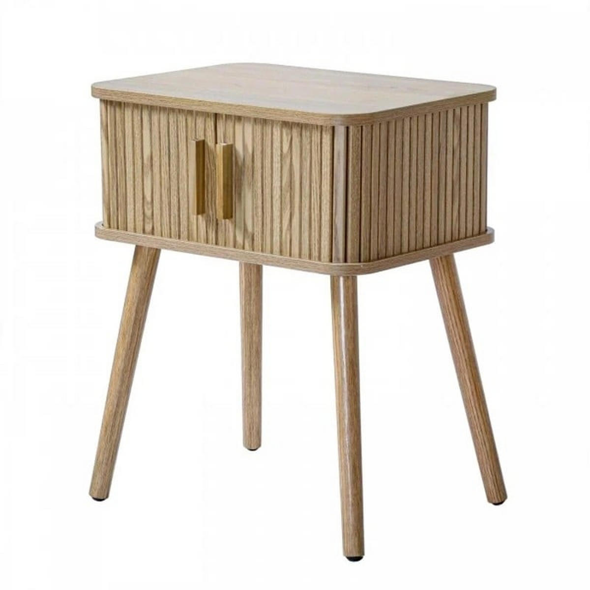 NACHTTISCH mit Eichenmuster 2 Schiebetüren H59 cm - Ernest - Eschefarben, Holzwerkstoff (35/58.5/48cm) - Calicosy