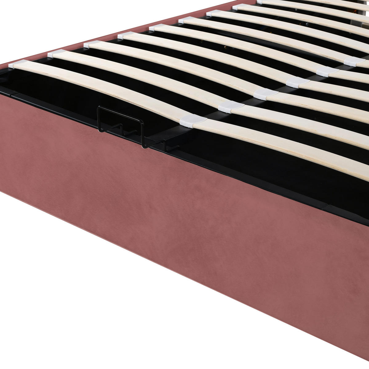 STAURRAUMBETT 140/200 cm DE-01847, in Rosa, mit geblümtem Kopfteil und hydraulischem Stauraum - Pink, Metall (140/200cm) - ComfortXL