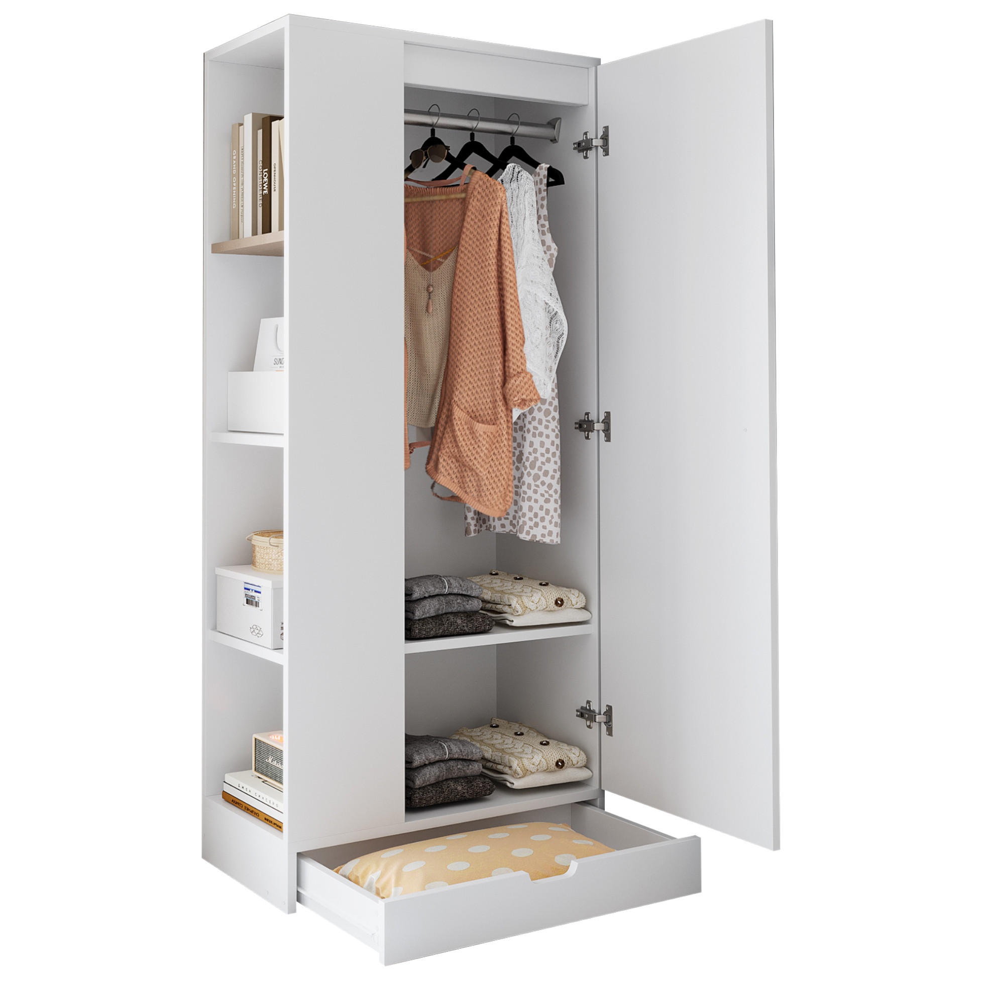 KLEIDERSCHRANK 70/40/170 cm aus Holz mit Einlegeböden, Weiß - Weiß, Holz (40/170/70cm) - OKMYHOME