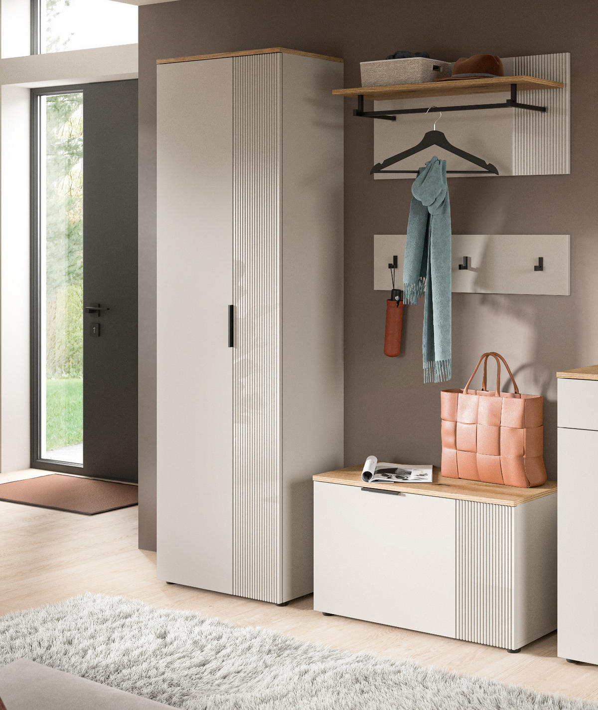 GARDEROBEN-SET 4-teilig Kaschmir Sand, Evoke Eiche, Flurmöbel 155 x 190 cm, Skid - Kaschmir/Eichefarben, Holzwerkstoff/Kunststoff (155/190/36cm) - Inn.Furn