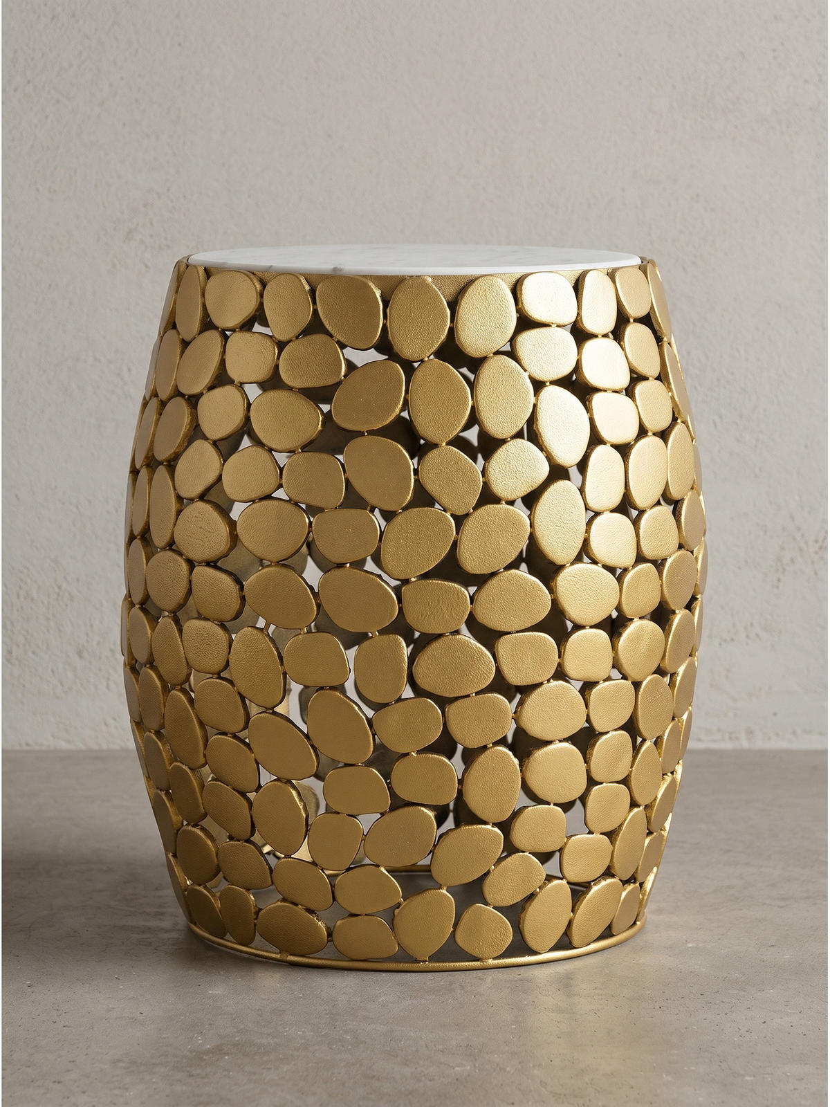 BEISTELLTISCH DIEMEL, Marmor, handgefertigt, Gold-Weiß, Ø 40 x 46 cm - Goldfarben, Stein/Metall (40/40/46cm) - KADIMA DESIGN