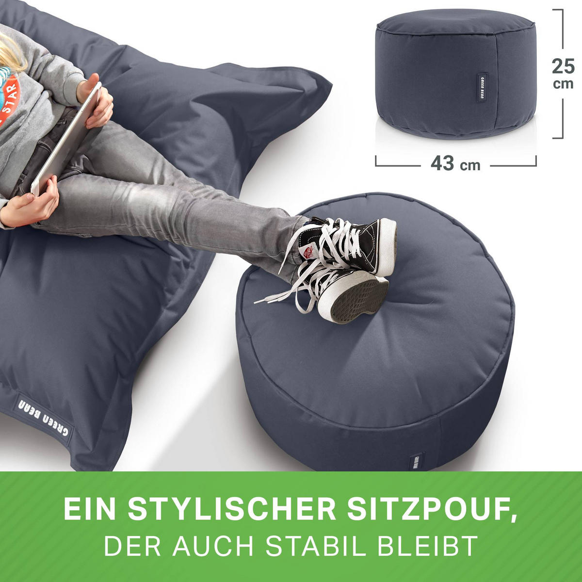 SITZSACK-HOCKER Pouf "Stay" 45x25cm - Grau, Textil (45/25/45cm) - Green Bean