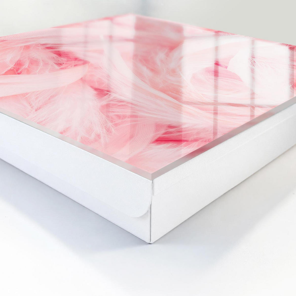 SCHLÜSSELBOX Weiß 30x30 cm – Türöffnung nach rechts - Rosa Federn - Pink, Metall (30/30/5cm) - TULUP