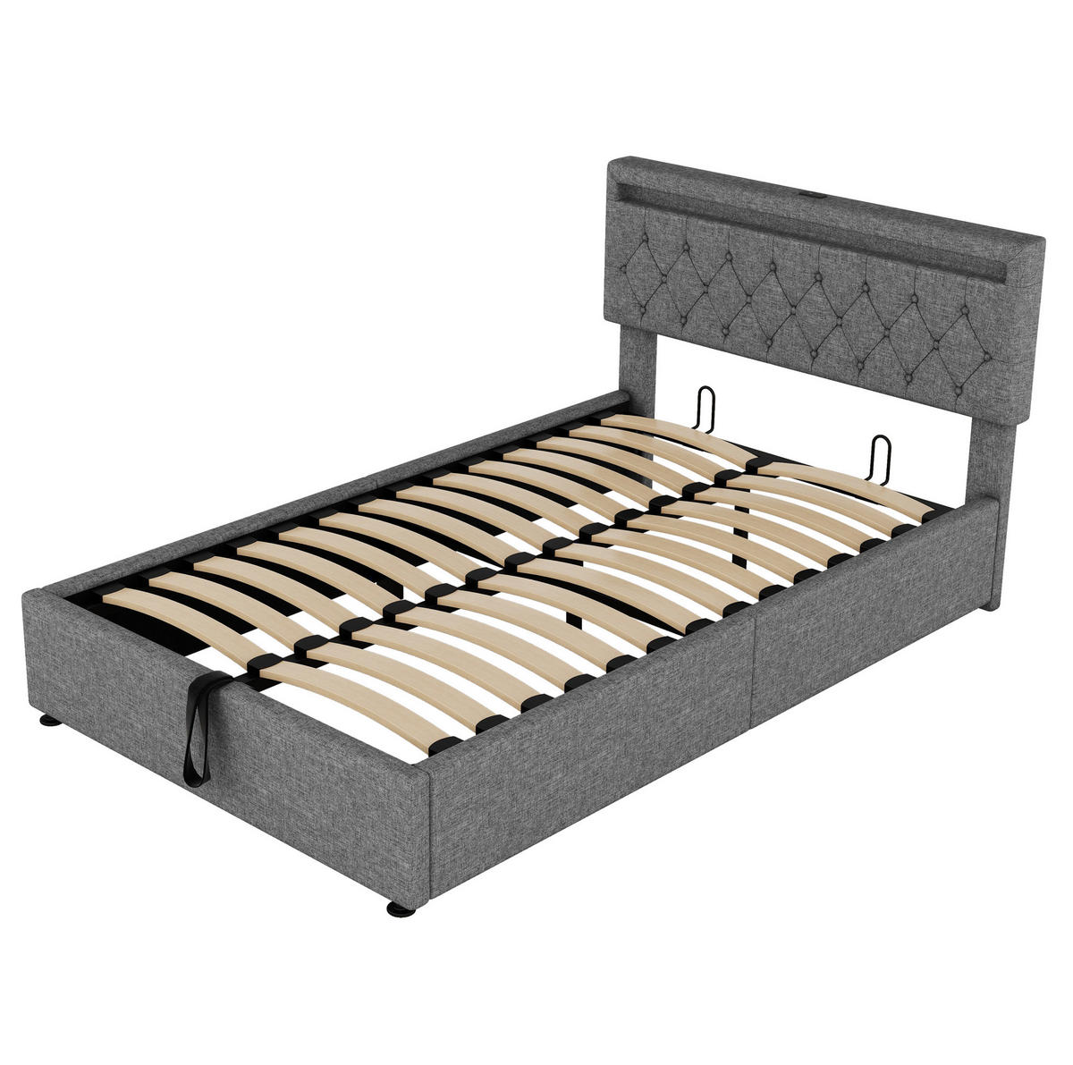 POLSTERBETT aus Leinen 140x200 cm in Grau mit LED-Beleuchtung & USB-C - Grau, Textil (140/200cm) - Modfu
