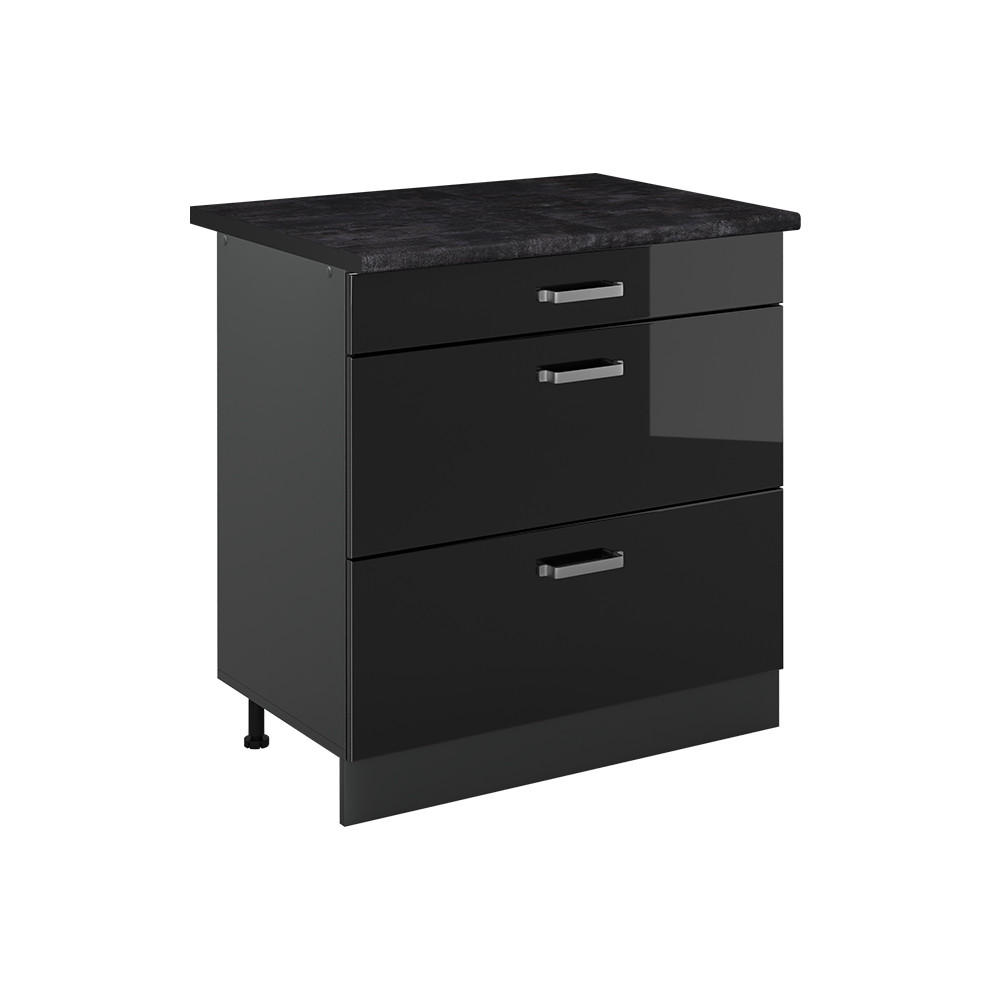 Vicco Küchenunterschrank Schwarz Hochglanz, Anthrazit 80x81.6x60 cm