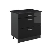 KÜCHENUNTERSCHRANK R-Line, Schwarz Hochglanz/Anthrazit, 80 cm mit 3 Schubladen Arbeitsplatte Anthrazit - Schwarz Hochglanz/Anthrazit, Holzwerkstoff (80/81.6/60cm) - Vicco