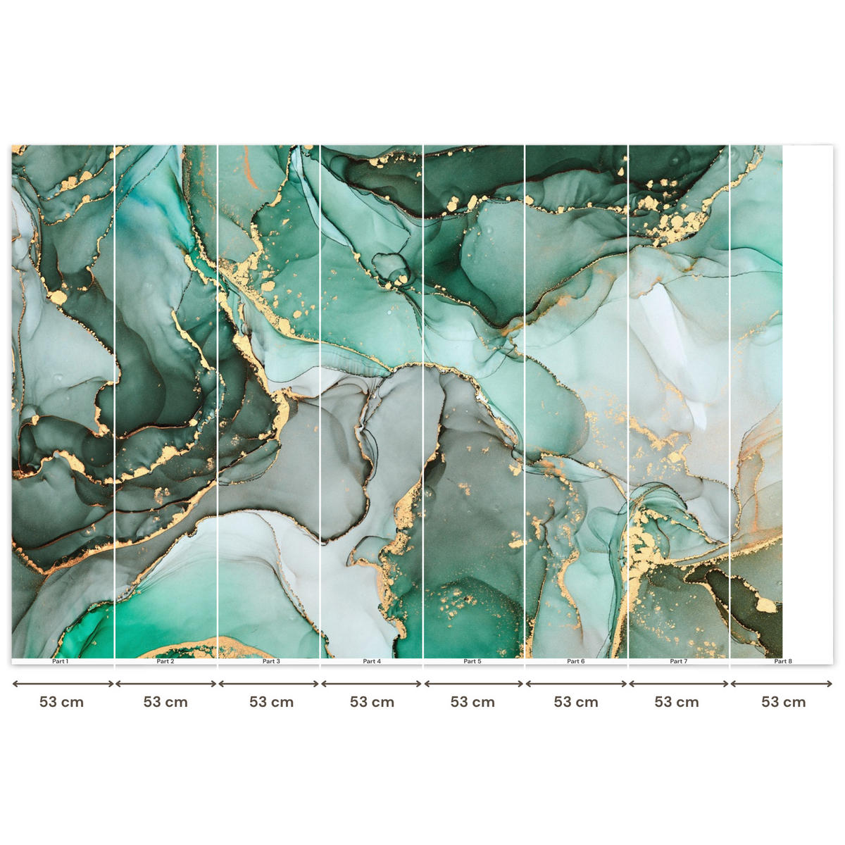 TAPETE - Gold - Marmor - Grün - Luxus - Marmoroptik - Grau - 400x260 cm - Grün, Papier (400/260cm) - OnlyWow