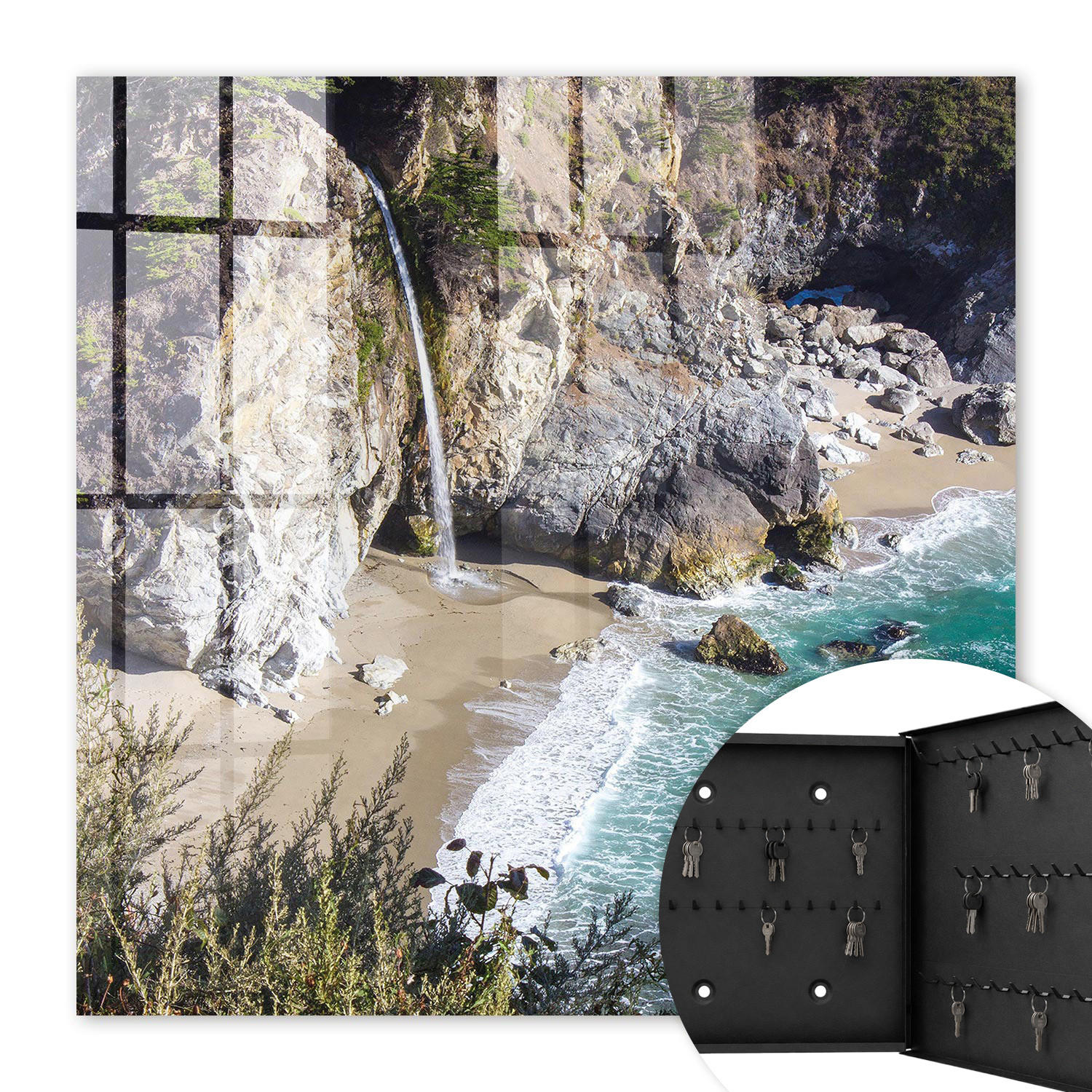 SCHLÜSSELBOX Schwarz 30x30 cm- Türöffnung nach rechts - Küste der Schönheit - Blau, Metall (30/30/5cm) - TULUP