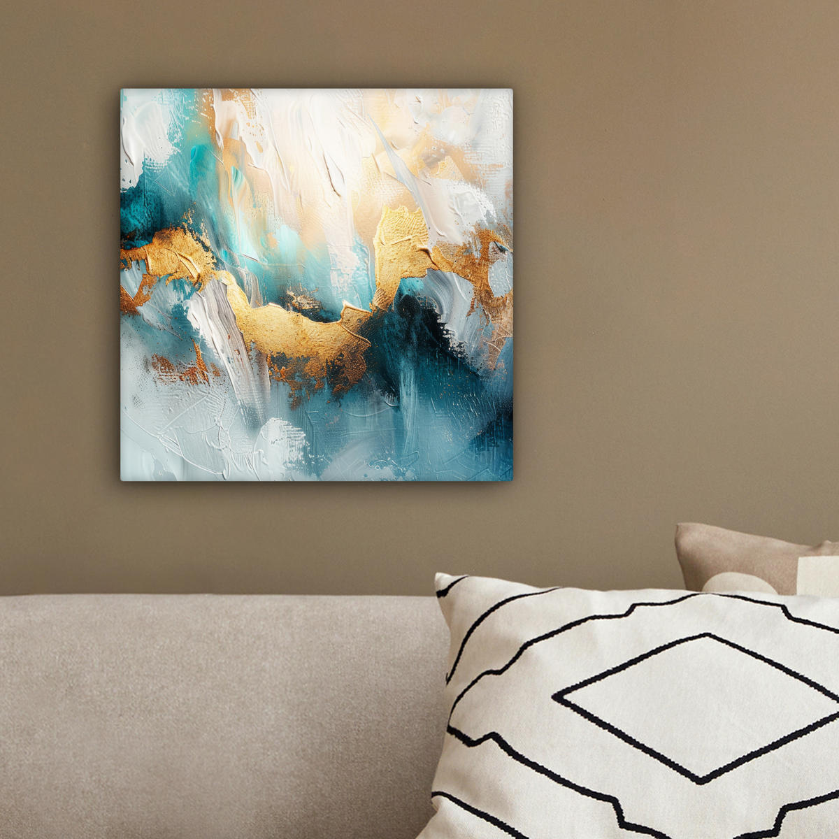 LEINWANDBILD Abstrakt - Kunst - Gold - Blau 20x20 cm - Petrol, Textil (20/20cm) - MuchoWow