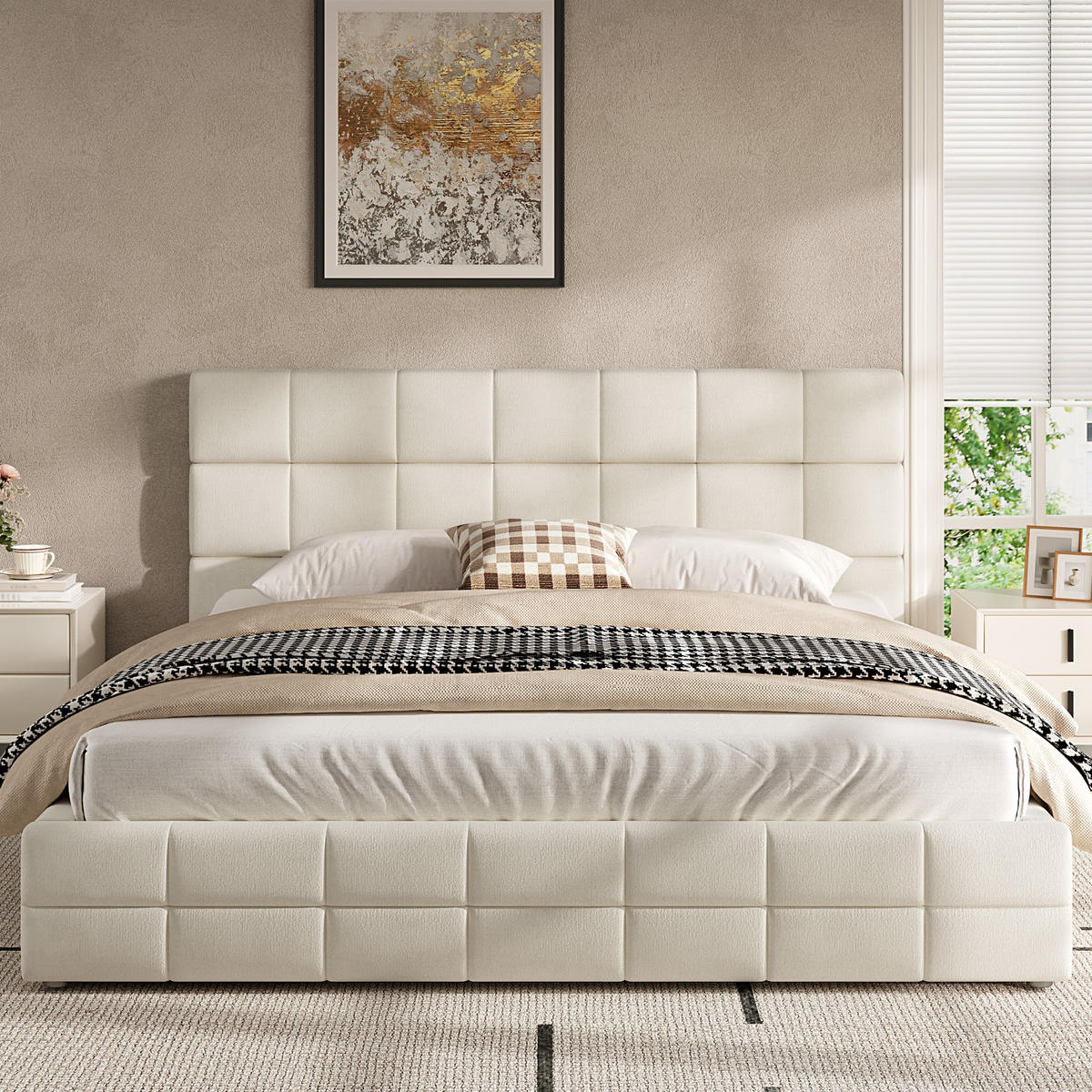 POLSTERBETT 180/200 cm in Beige mit Gepolstertem Kopfteil Samt Modernes Design - Beige, Holzwerkstoff/Textil (180/200cm) - STILVORA