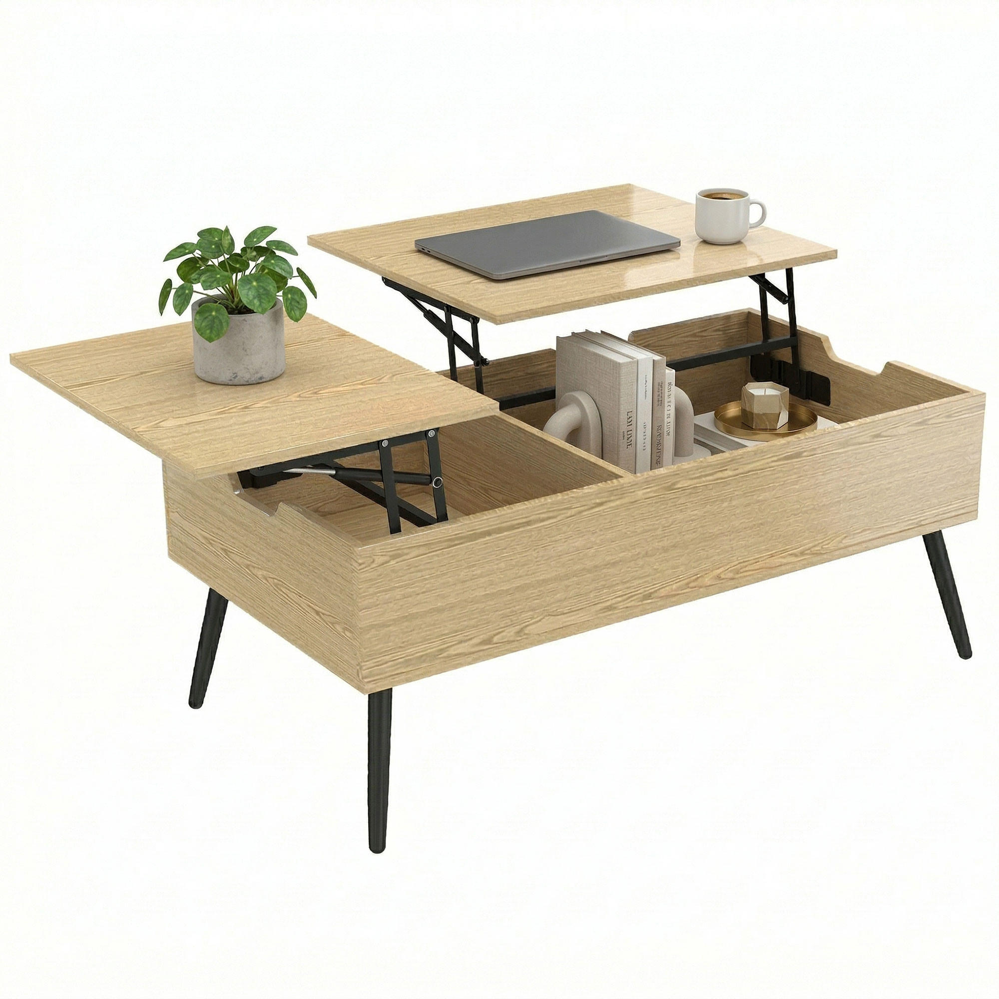 COUCHTISCH DE-15837 2 klappbare Platten Naturholz - Naturfarben, Holzwerkstoff (100/50/58cm) - ComfortXL