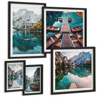 BILDER SET 5er Set - 50x50 cm & 20x30 cm & 40x60 cm Schwarzer Rahmen - Ansichten von Griechenland, Łódź, Häuser - Schwarz, Kunststoff (40/60cm) - TULUP