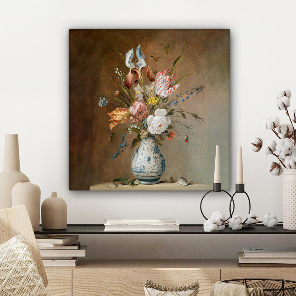 LEINWANDBILD Alte Meister - Blumen - Balthasar van der Ast Wandbild Wohnzimmer 50x50 cm - Hellbraun, Textil (50/50cm) - MuchoWow