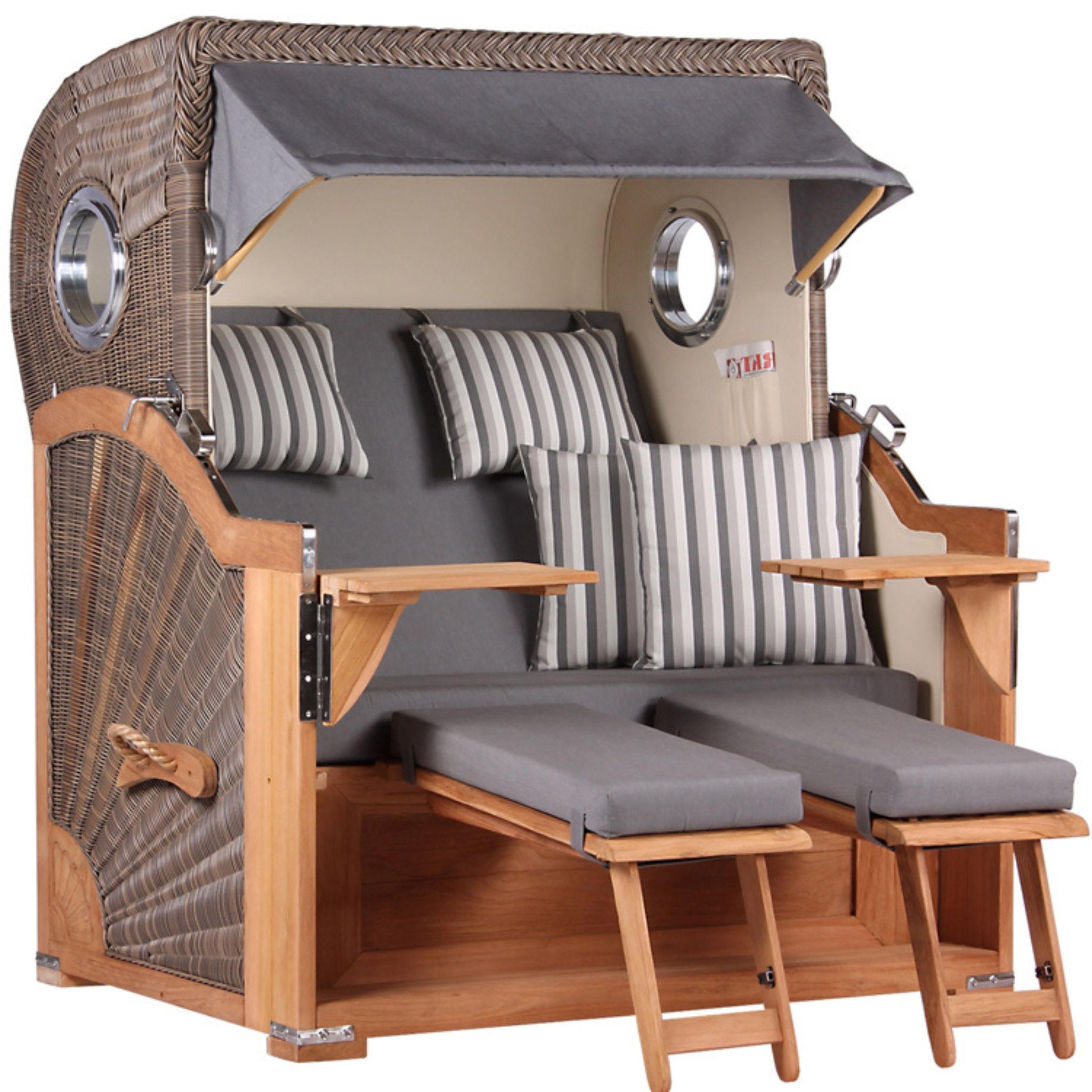 STRANDKORB Baltikum Teak 2,5 Sitzer - Braun/Grau, Holz/Metall (142/170/95cm) - Mr. Deko