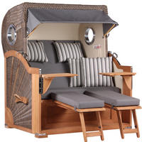 STRANDKORB Baltikum Teak 2,5 Sitzer - Braun/Grau, Holz/Metall (142/170/95cm) - Mr. Deko