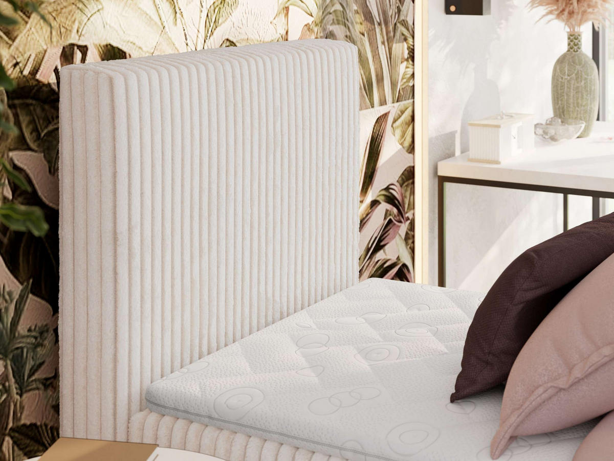 BOXBETT TILIANO 90/200 - Beige Cord - H3 - Visco Topper - Links - Beige, Textil (90/200cm) - MKS