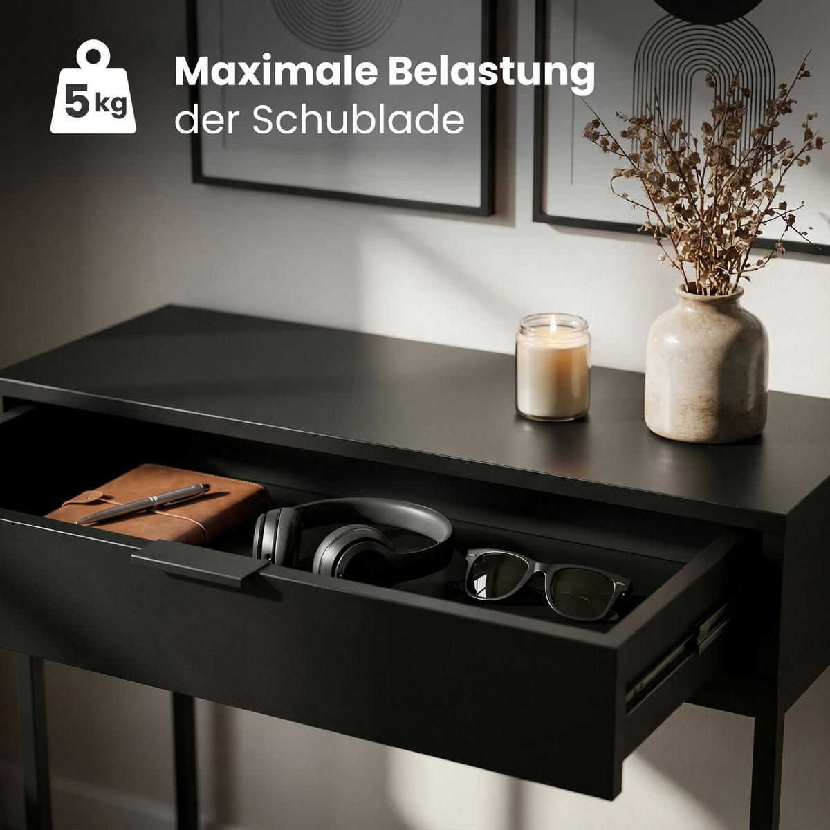 KONSOLENTISCH MODENA 80 cm Schwarz - Schwarz, Holzwerkstoff (35/80/80cm) - Akord