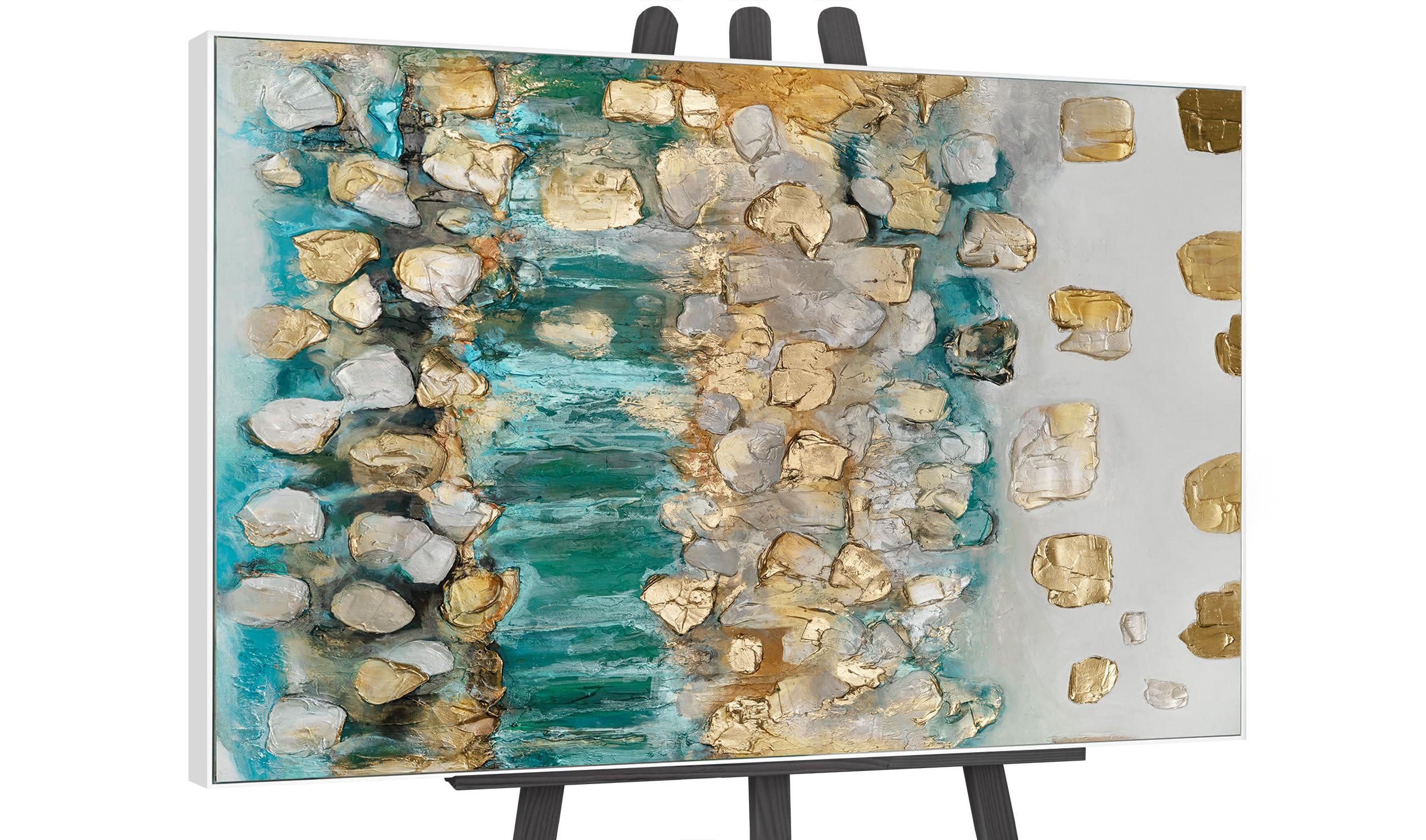 GEMÄLDE Rhythmus der Unendlichkeit II Schattenfugenrahmen Weiß 140x100 cm - Weiß, Holz (140/100cm) - YS-art gallery