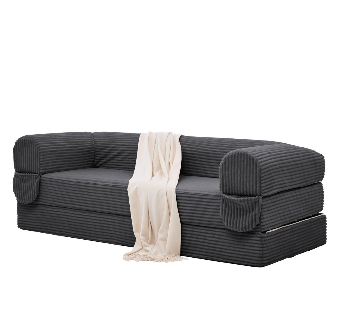 SCHLAFSOFA in Grau aus Cord mit bodennaher Konstruktion - Grau, Textil/Metall (202/62/84cm) - CHICFURN