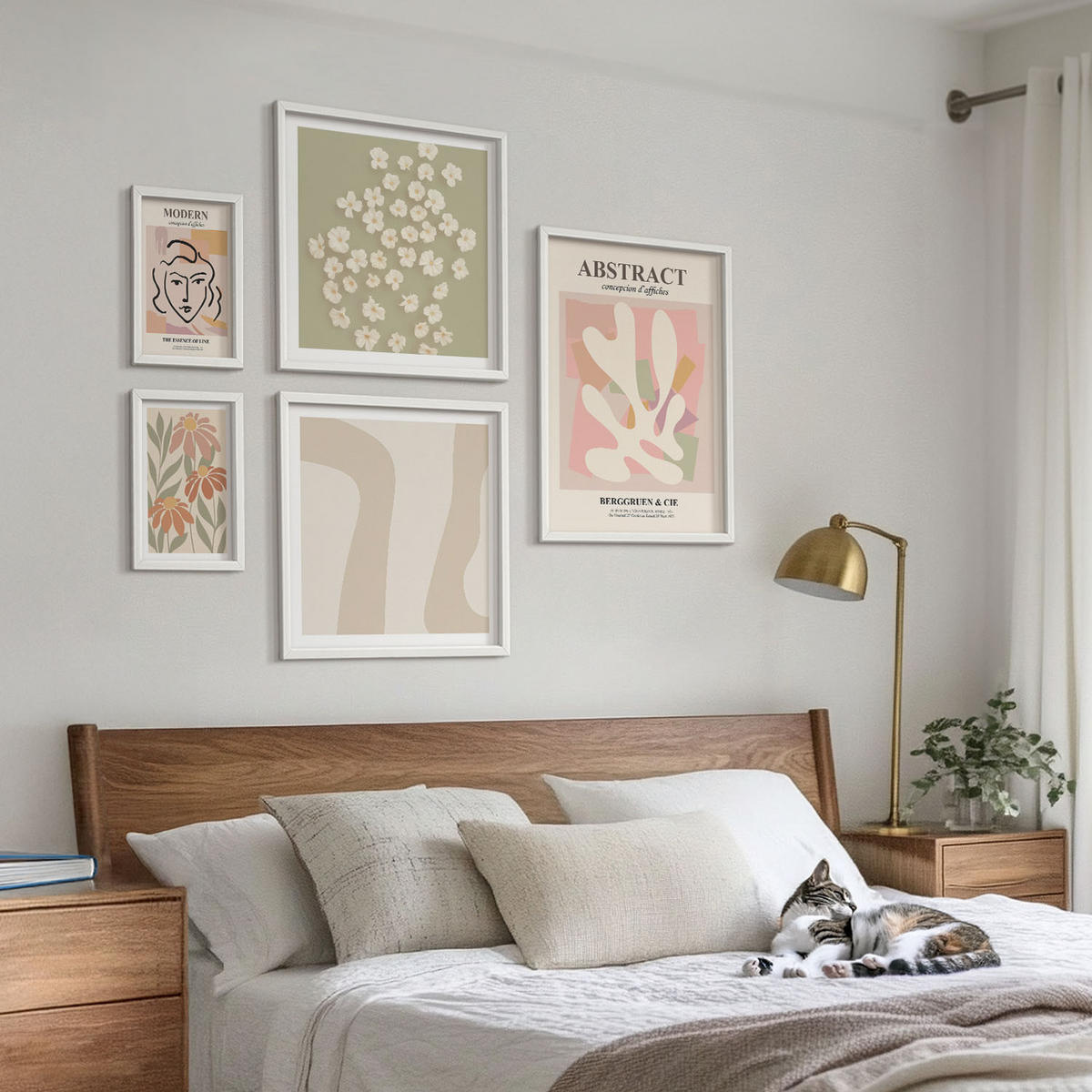 BILDER SET 5er Set - 50x50 cm & 20x30 cm & 40x60 cm Weißer Rahmen - Moderne abstrakte Frau - Weiß, Kunststoff (40/60cm) - TULUP