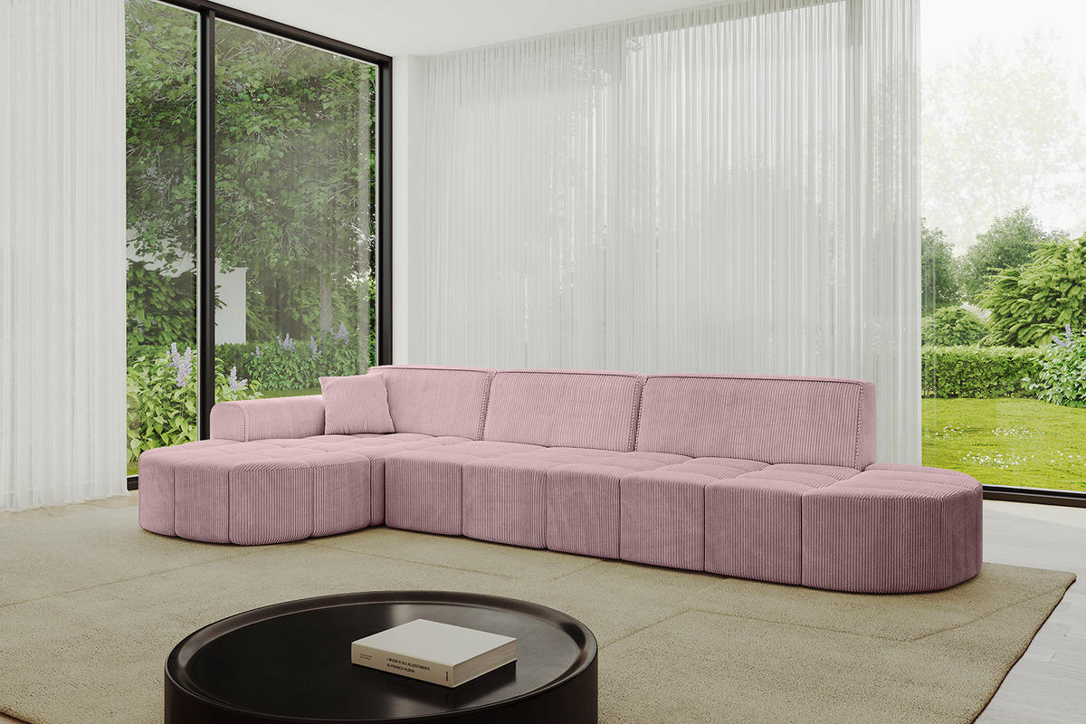 ECKSOFA Ottomane Links LIVO-L2 - 337x173x79,5 cm Rosa - Rosa, Holzwerkstoff/Textil (337/173cm) - ALTDECOR