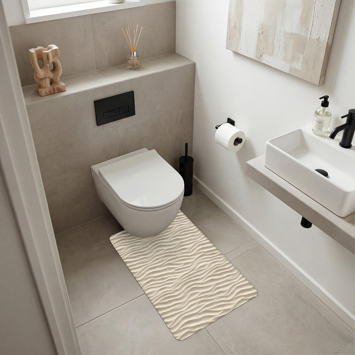WC-VORLEGER Sand - Wellen - Beige WC Teppich 50x80 cm - Beige, Kunststoff/Textil (50/1cm) - OnlyWow