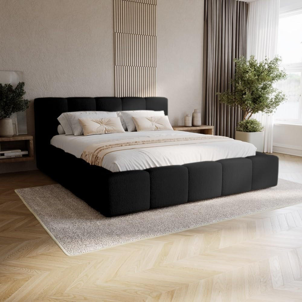 POLSTERBETT 200x200 mit Bettkasten, Lattenrost und Kopfteil, Eleganter Velo-Stoffbezug Schwarz - Schwarz, Holz (200/200cm) - Chilly