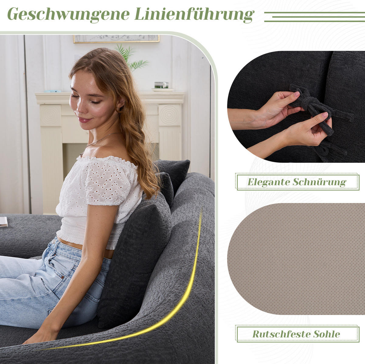 SOFA 3-Sitzer bogenförmig Chenille Dark Grey - Dunkelgrau, Textil (150/243cm) - Meubliv