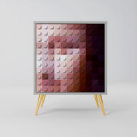 SIDEBOARD CONSTRUCTIVE ART, Grau, 57,5x42x75,5 cm, Goldfarbene Metallfüße - Goldfarben/Multicolor, Holzwerkstoff/Metall (57.5/75.5/42cm) - SpaceRebels