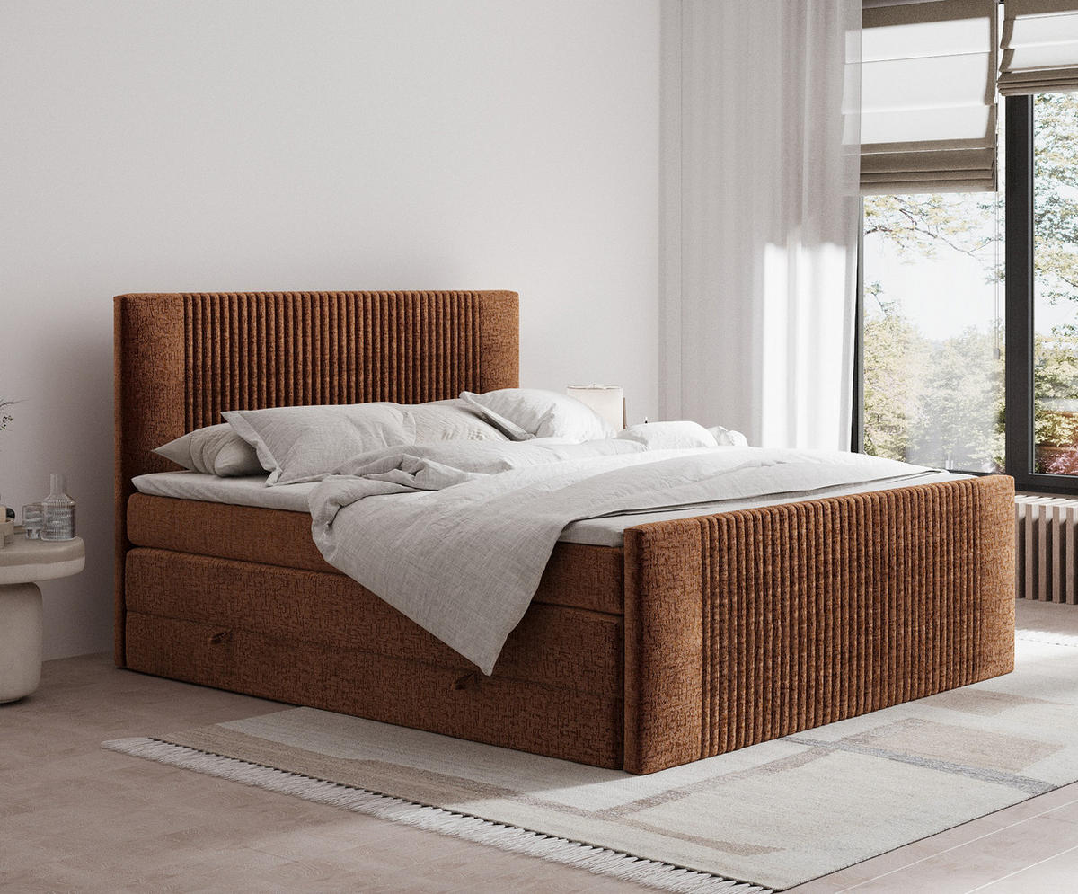 BOXSPRINGBETT Bergamo Kupferfarbe 140/200 cm - Schwarz/Kupferfarben, Holz/Holzwerkstoff (140/200cm) - Maison de Reve