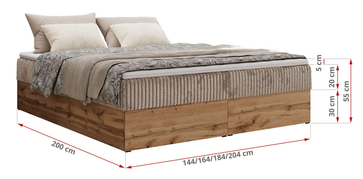 BOXBETT WOOD ZERO 140/200 - Hellbraun Cord - H4 - Topper T25 - světle hnědá, textil (140/200cm) - MKS