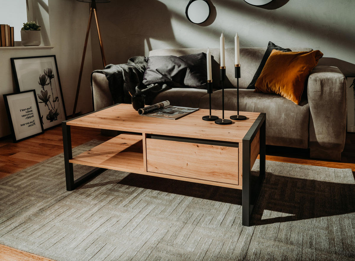 COUCHTISCH Artisan Eiche, anthrazit 100 x 55 cm, Wohnzimmertisch mit Schublade - Anthrazit/Eiche Artisan, Holzwerkstoff (55/100/40cm) - Furn.Design
