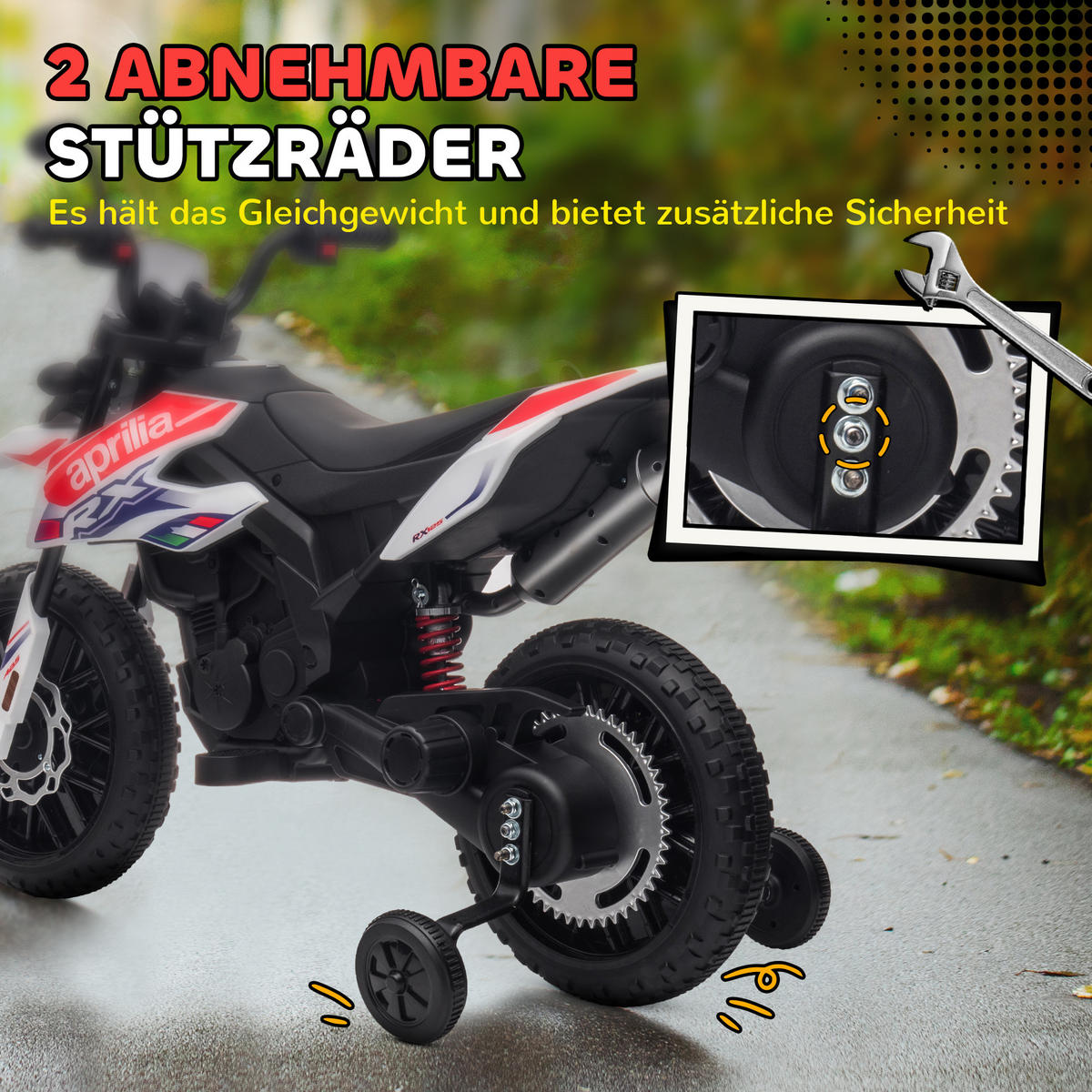 KINDER ELEKTRO-MOTORRAD, Kunststoff, Metall, 106,5L x 56B x 80H cm - Weiß, Metall (106.5/56/80cm) - AIYAPLAY